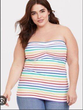 torrid 3x foxy ruched Rainbow Stripe Tube Top